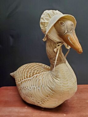 Vintage 1980's Canada Geese Plush Craft Sewn Pillow with Bonnet Cabin Decor